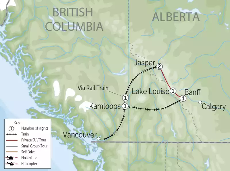 Canadian Rockies Train Tour Grand Circle Map