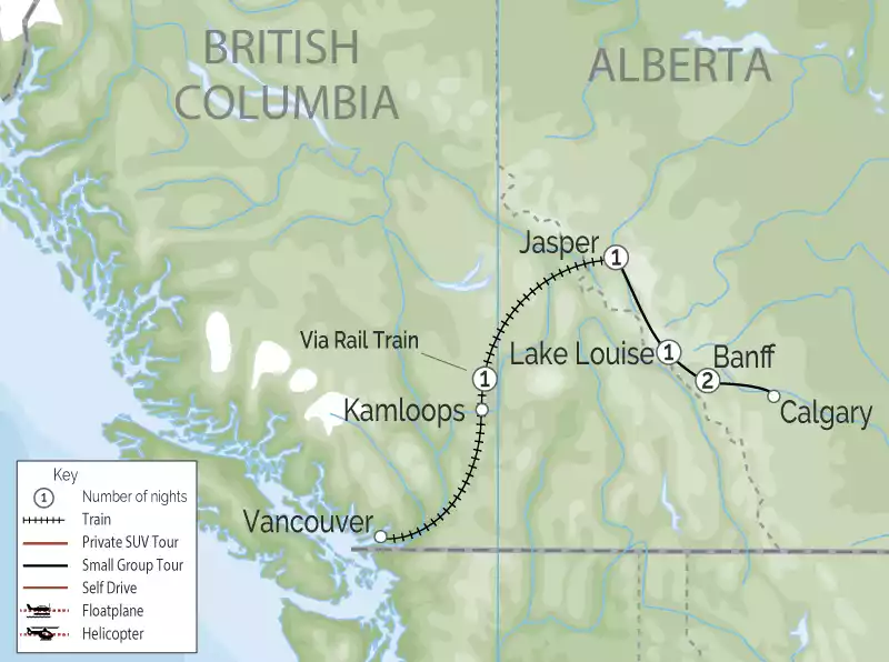 Alpine Canadian Train to the Rockies Via Rail Map