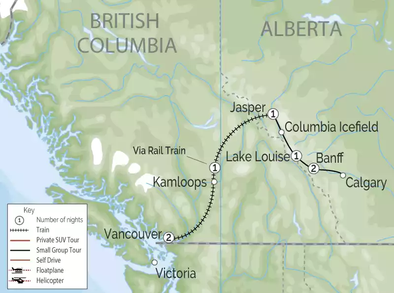 Vancouver and the Canadian Rockies Rail Vacation map